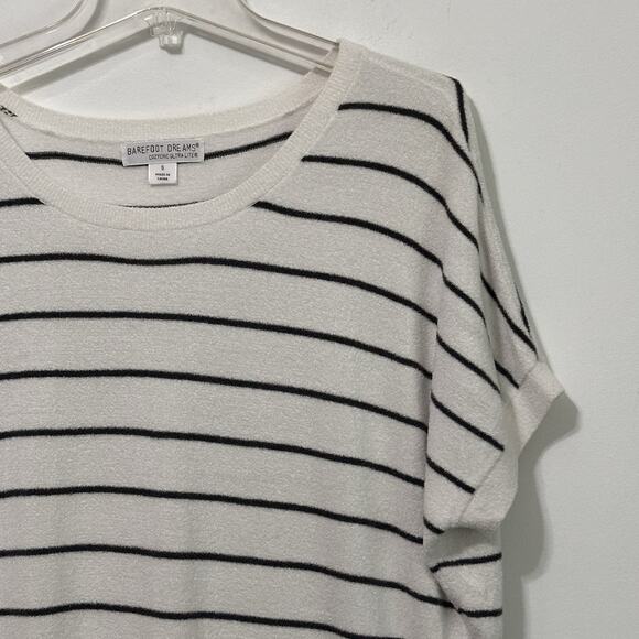 Barefoot Dreams Cozychic Ultra Lite Striped Sweater S Short Sleeve Tie Waist Top - Picture 3 of 10
